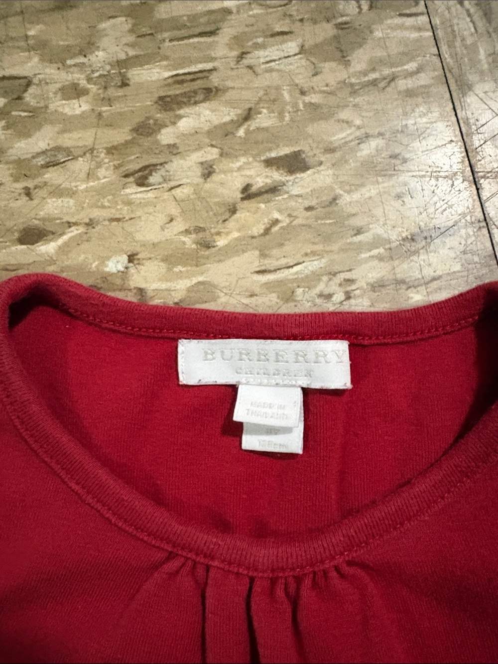 Burberry Girls Red Long-Sleeve Tee with Plaid Cuff - Picture 2 of 7